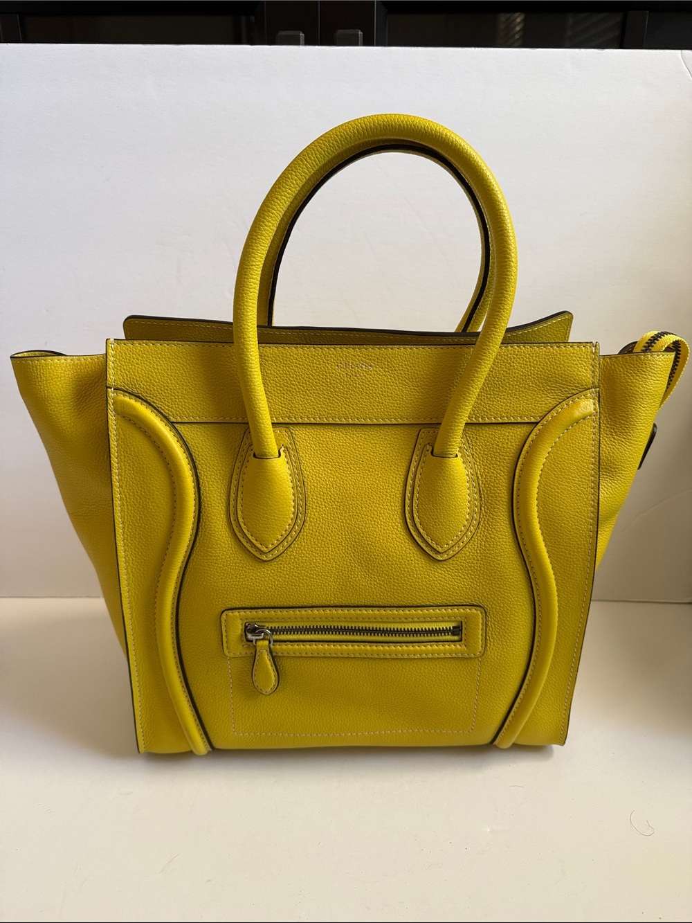 Celine Mini Luggage Citron Yellow Pebbled Leather Handbag